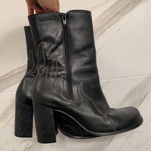 Vintage Harley Davidson Black Leather Flame Boots